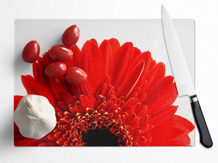 Red Gerbera Head Glass Chopping Board