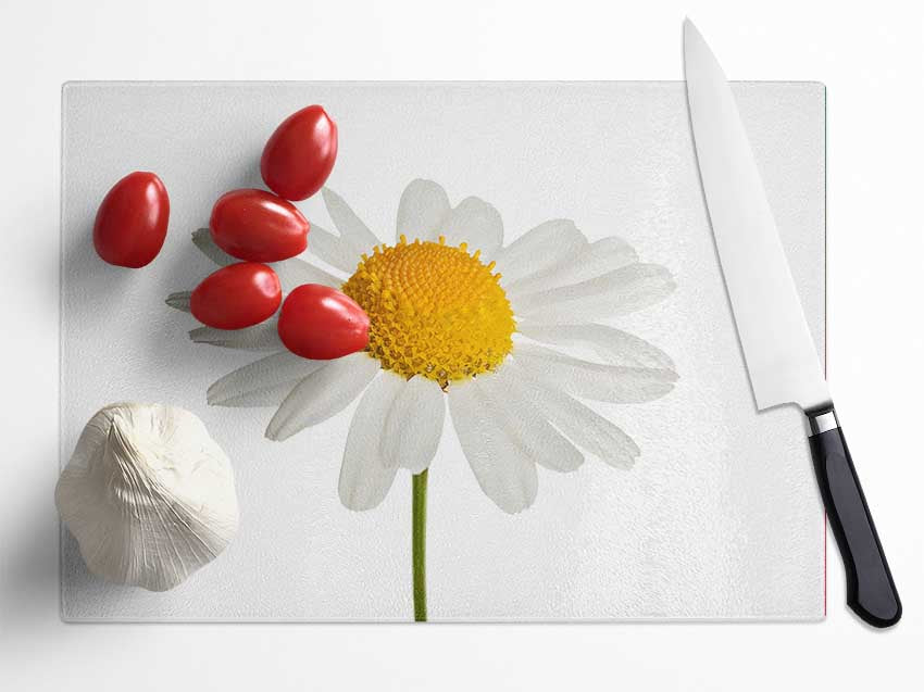 White Daisy Stem Glass Chopping Board