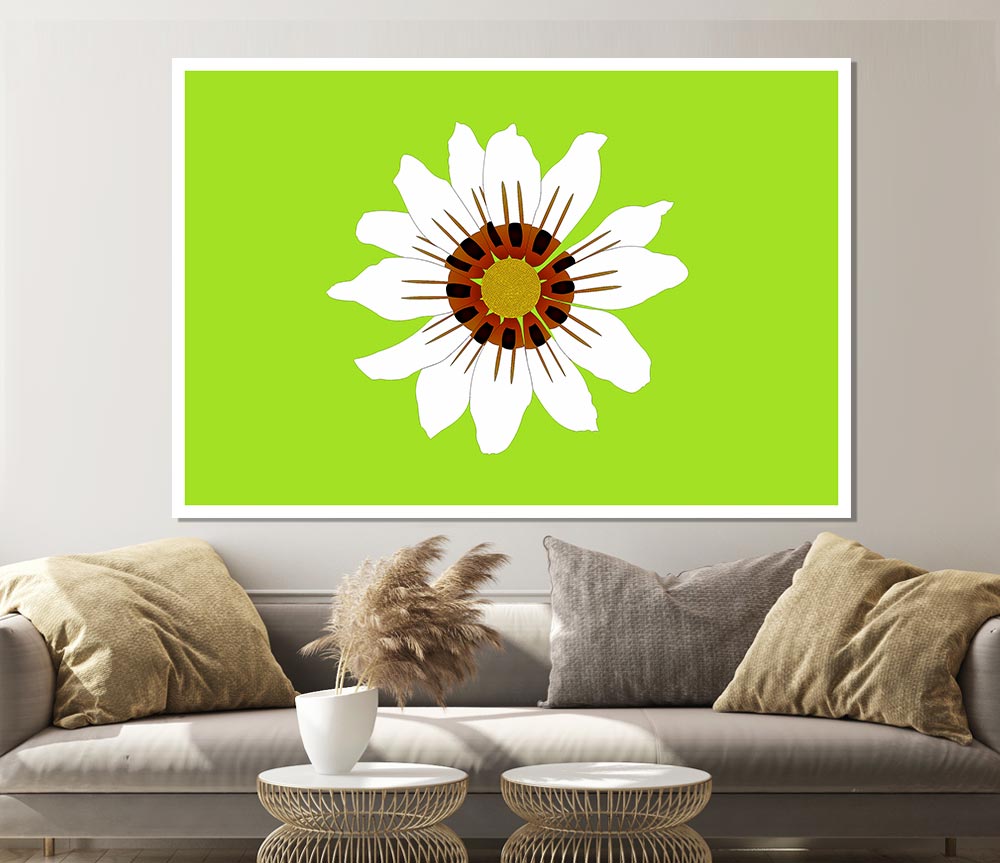 White Daisy Greens Print Poster Wall Art