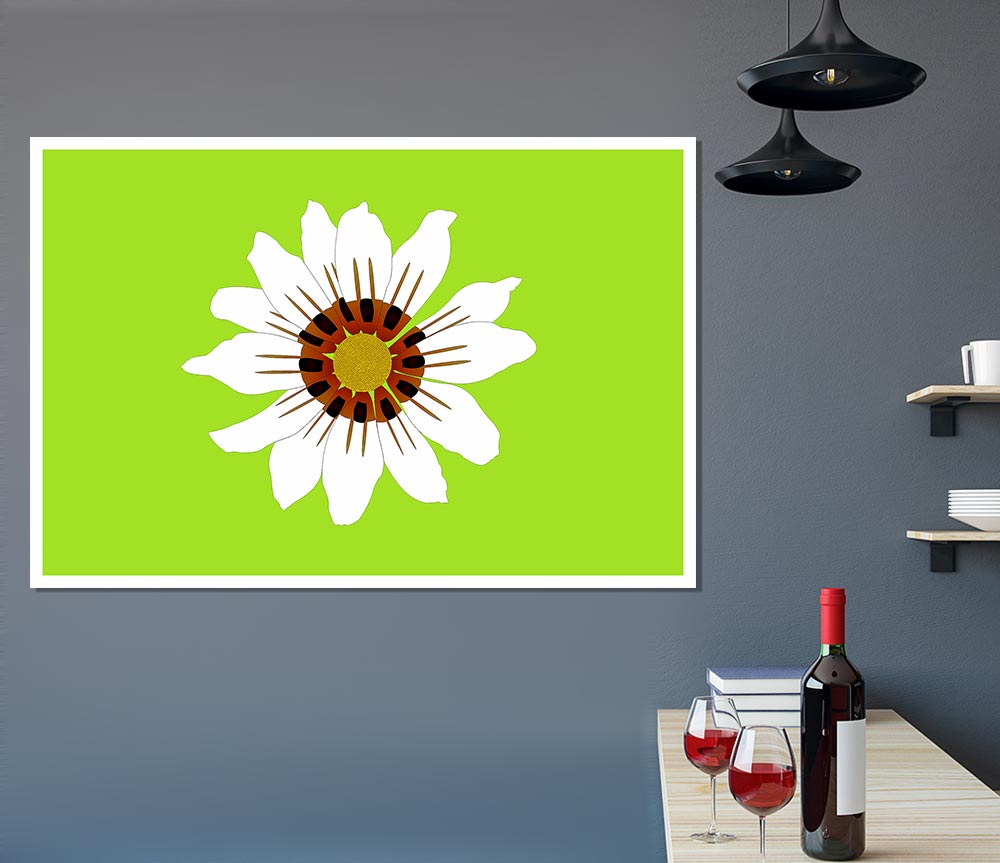 White Daisy Greens Print Poster Wall Art