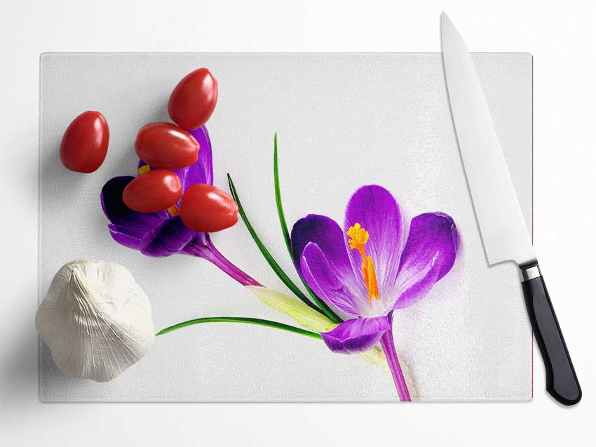 Purple In Bloom Glass Chopping Board