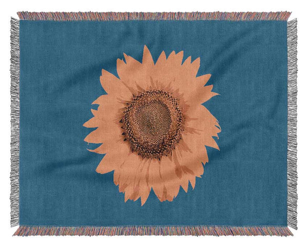 Sunflower Head On Blue Woven Blanket