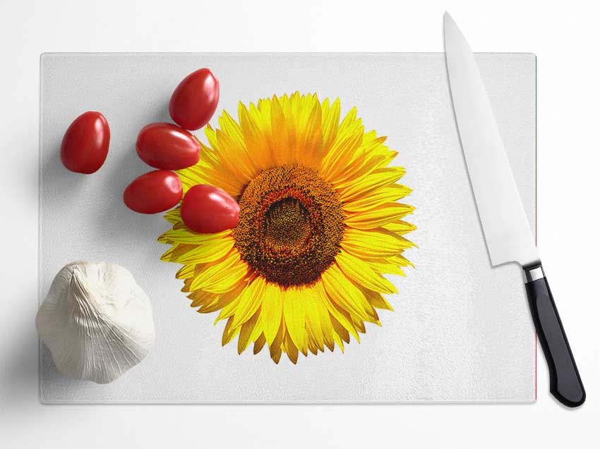 Yellow Sunflower Head Glass Chopping Board