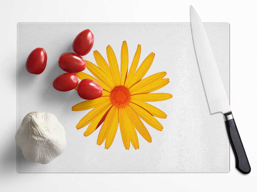 Yellow Daisy Face Glass Chopping Board