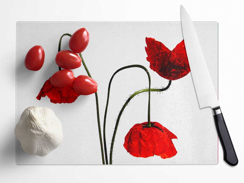 Stunning Trio Of Poppys Glass Chopping Board