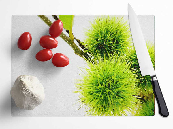 Green Pom poms Glass Chopping Board