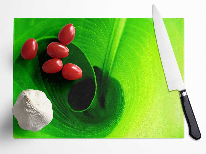 Twist Of A Green Leaf Glass Chopping Board