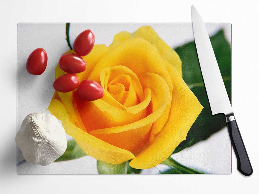 Yellow Rose Glass Chopping Board