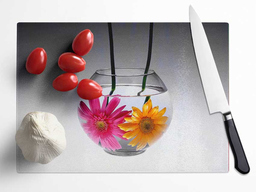 Gerbera Fishbowl B n W Glass Chopping Board