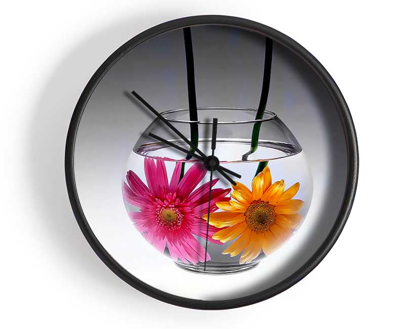 Gerbera Fishbowl B n W Clock - Wallart-Direct UK