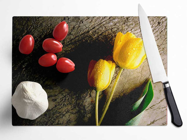 Yellow Tulip Duo Glass Chopping Board