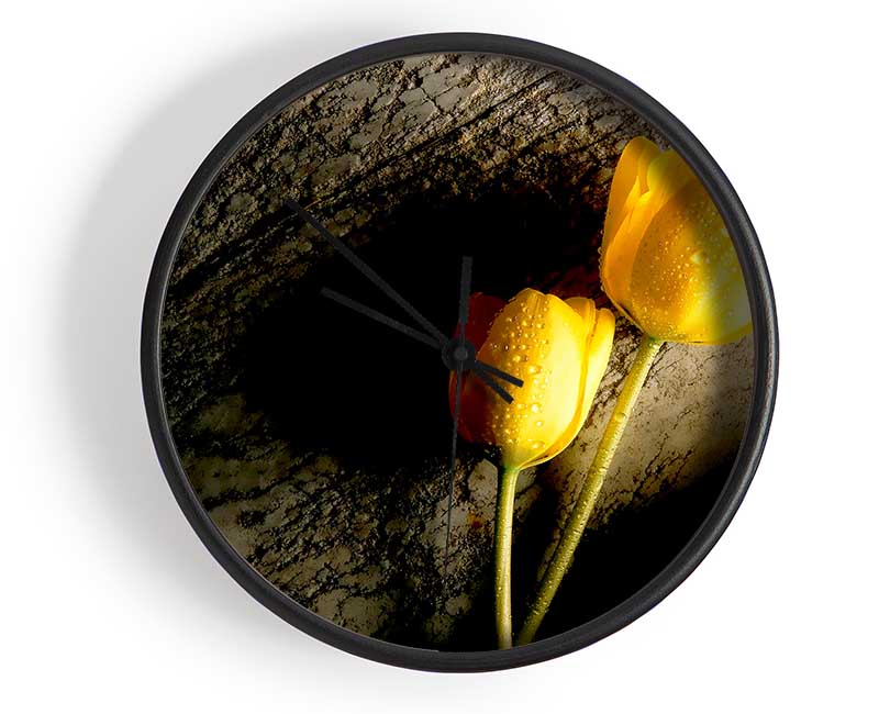 Yellow Tulip Duo Clock - Wallart-Direct UK