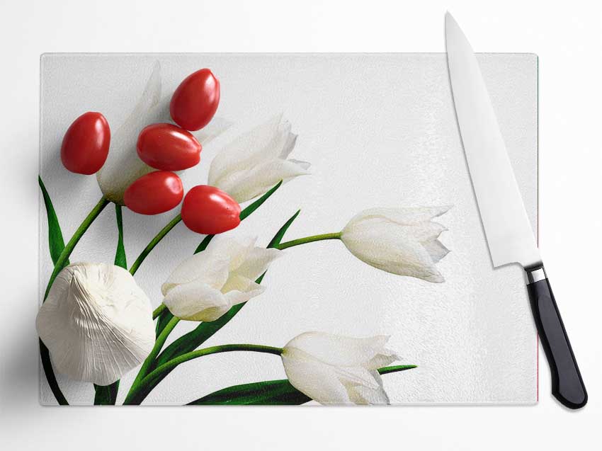 White Tulip Quad Glass Chopping Board