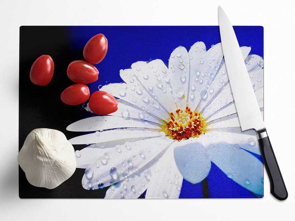 White Daisy Petal Droplet Glass Chopping Board