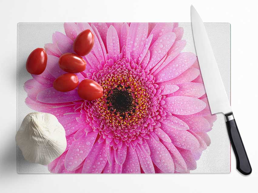 Baby Pink Dew Drop Gerbera Glass Chopping Board