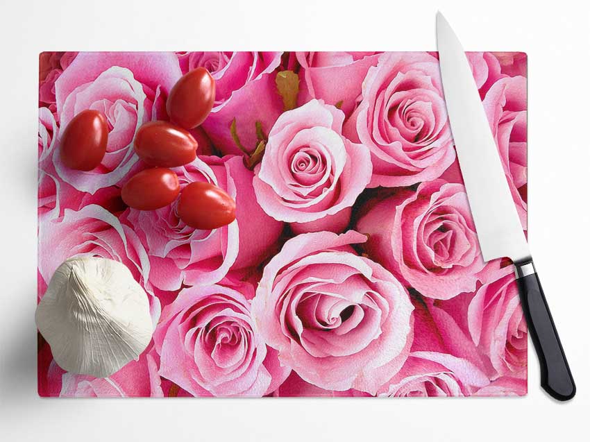 Special Pink Roses Glass Chopping Board