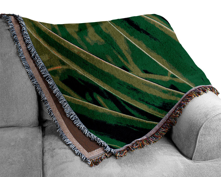 Green Leaf Shafts Woven Blanket