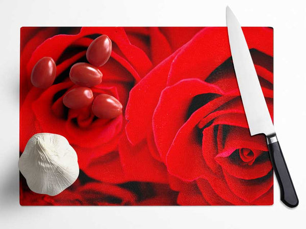 Red Rose Close-Up Twins Glass Chopping Board