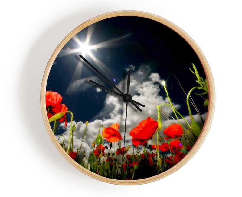 Poppy Field Sun Star Clock - Wallart-Direct UK