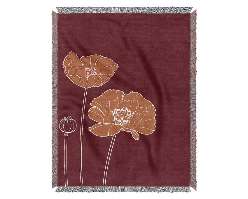 Red Poppies Maroon Woven Blanket