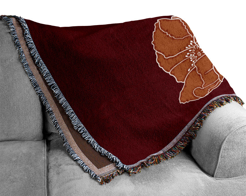 Red Poppies Maroon Woven Blanket