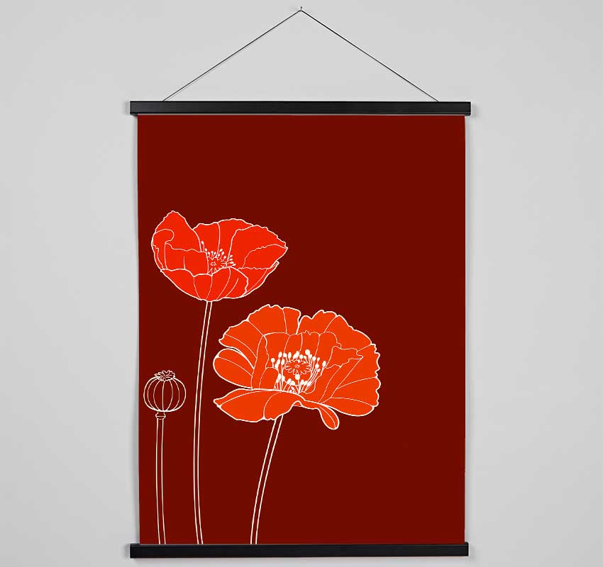 Red Poppies Maroon Hanging Poster - Wallart-Direct UK