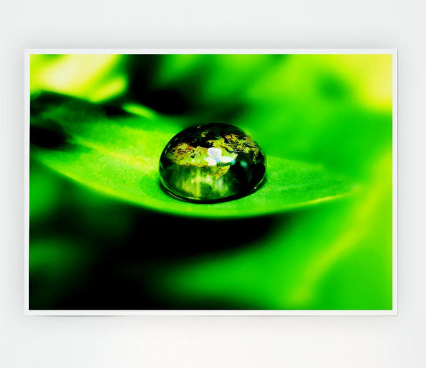 Green Leave Water Droplet Print Poster Wall Art