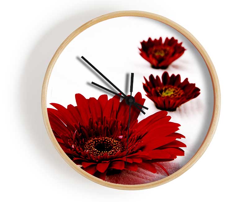 Red Gerbera Heads Clock - Wallart-Direct UK