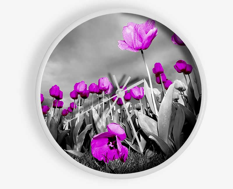 Purple Tuilp Skies B n W Clock - Wallart-Direct UK