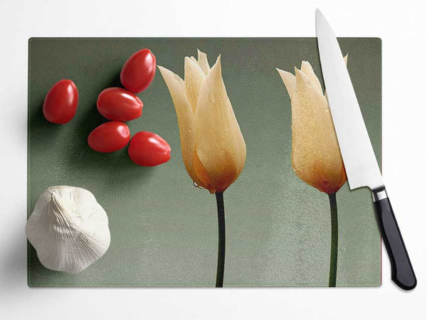 Cream Fire Tulips Glass Chopping Board