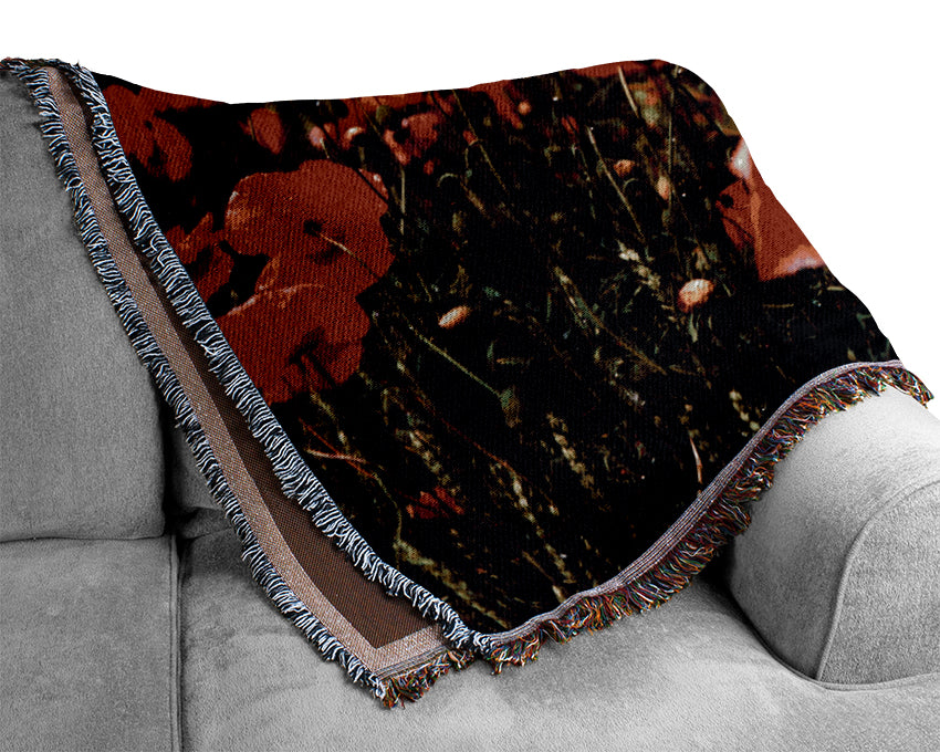 Red Poppy Field Hills Woven Blanket