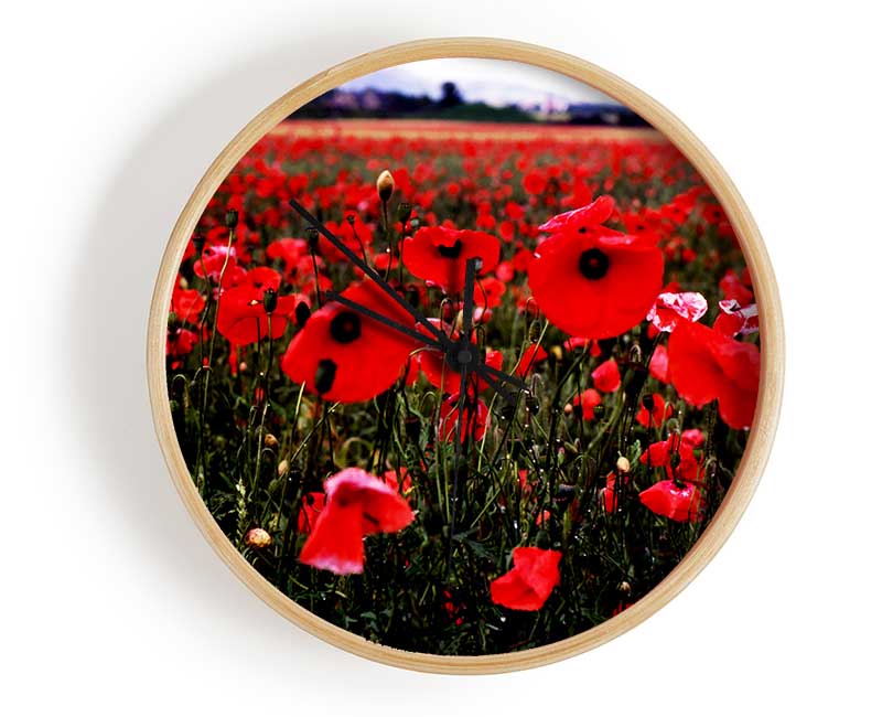 Red Poppy Field Hills Clock - Wallart-Direct UK