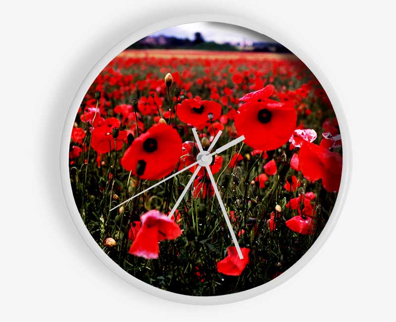 Red Poppy Field Hills Clock - Wallart-Direct UK