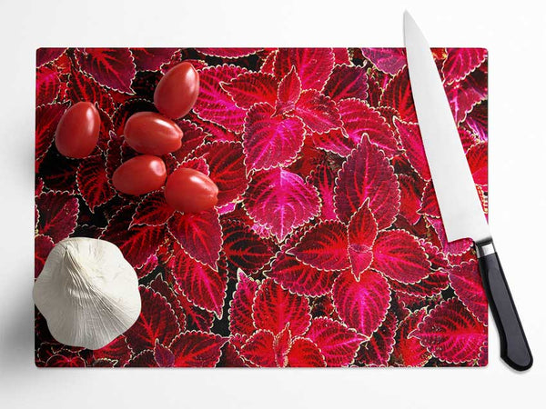 Deep Red Autumn Leaves Glass Chopping Board