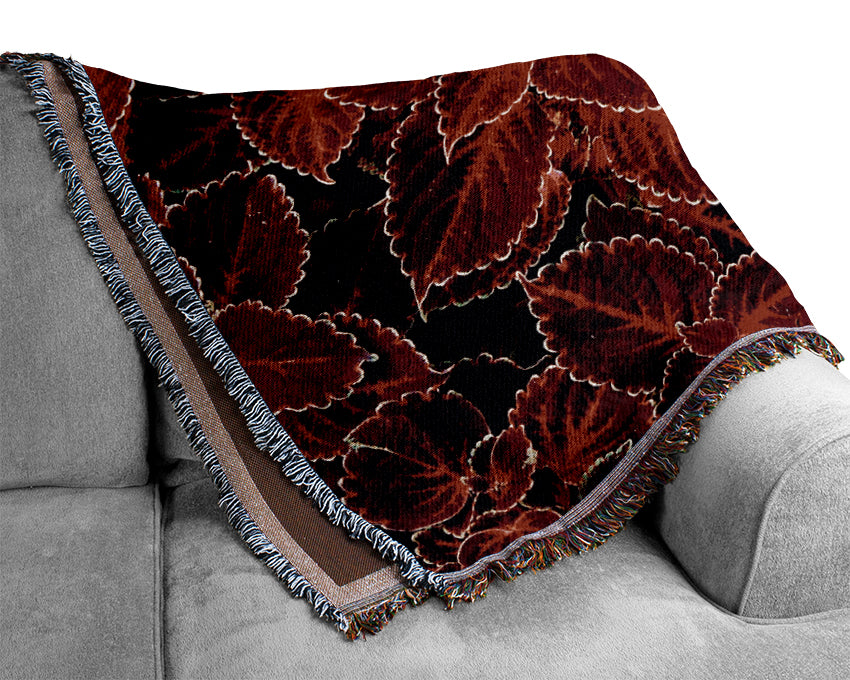 Deep Red Autumn Leaves Woven Blanket