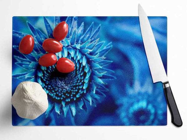 Blue Sunflower Glass Chopping Board