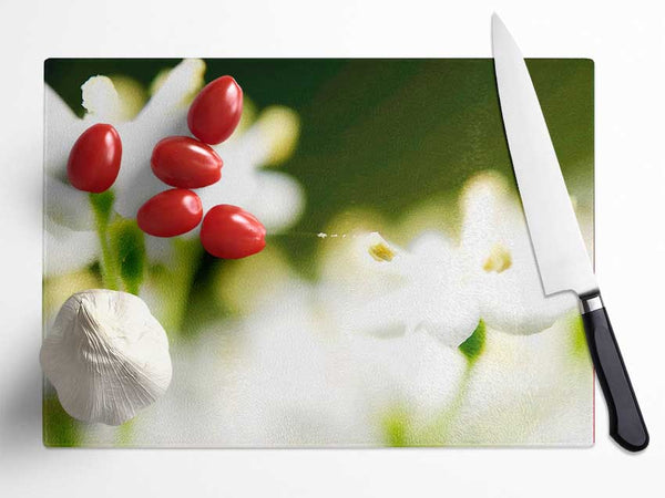 White Flower Heaven With Web Glass Chopping Board