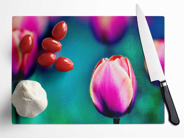 Pink Tulip Field Glass Chopping Board