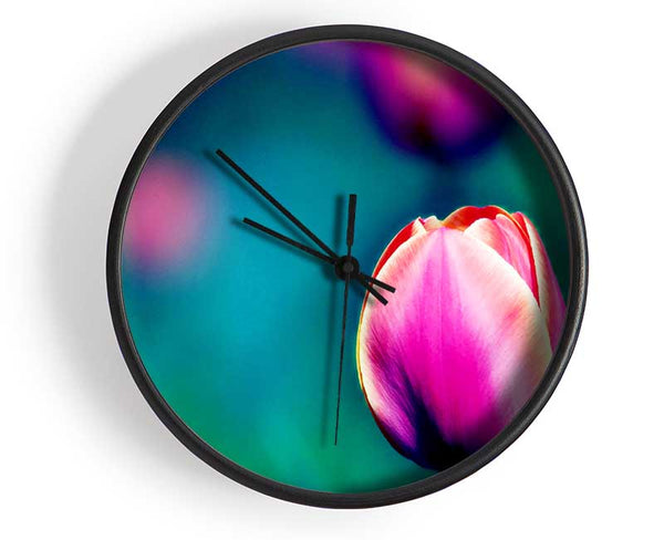 Pink Tulip Field Clock - Wallart-Direct UK