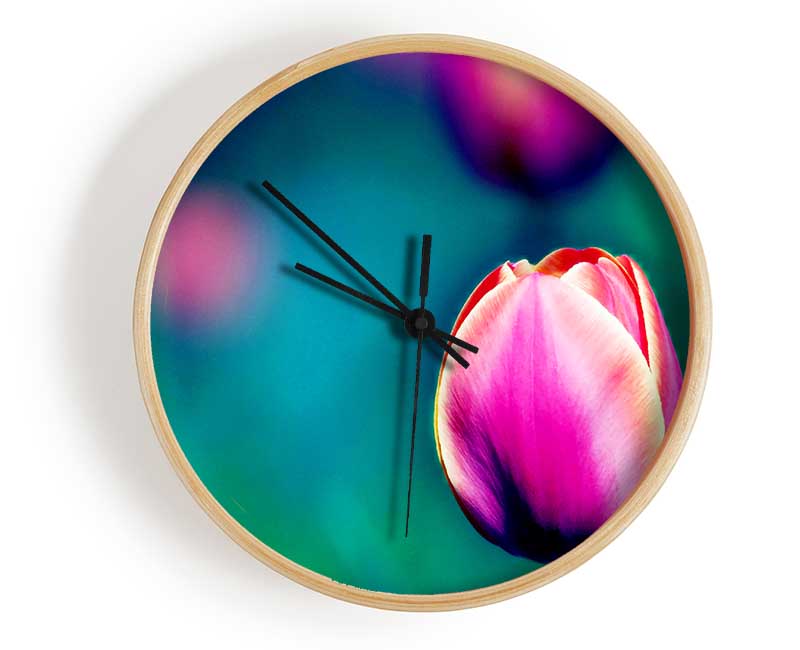 Pink Tulip Field Clock - Wallart-Direct UK