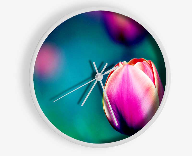 Pink Tulip Field Clock - Wallart-Direct UK