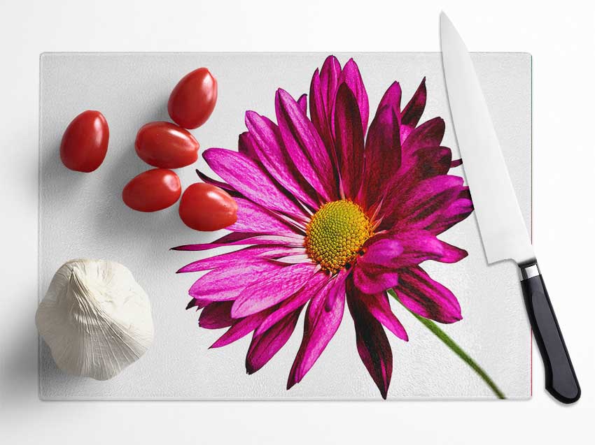 Single Cerise Daisy Glass Chopping Board