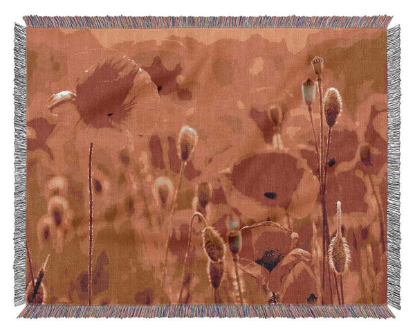 Orange Poppy Field Galour Woven Blanket