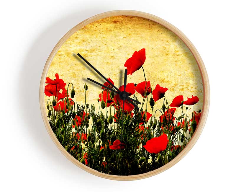 Poppy Field Golden Skys Clock - Wallart-Direct UK