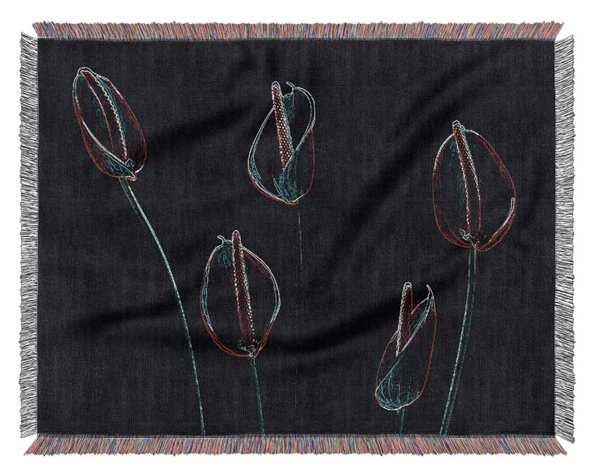 Abstarct Neon Night Flowers Woven Blanket