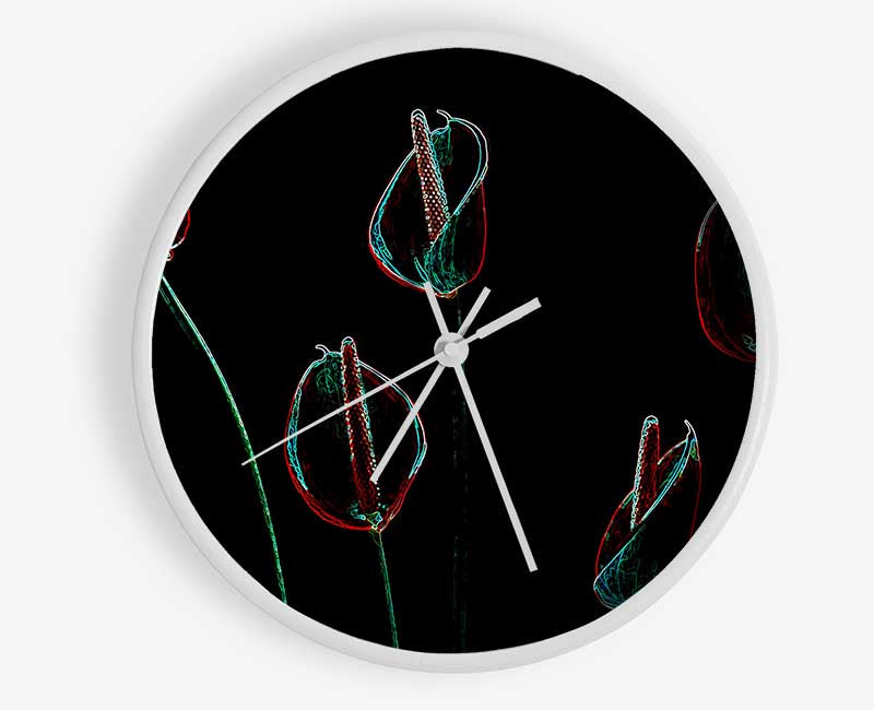 Abstarct Neon Night Flowers Clock - Wallart-Direct UK