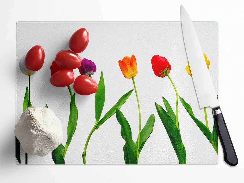 Colours Of Tulips Glass Chopping Board