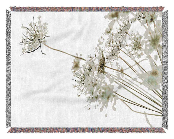 White On White Flowers Woven Blanket