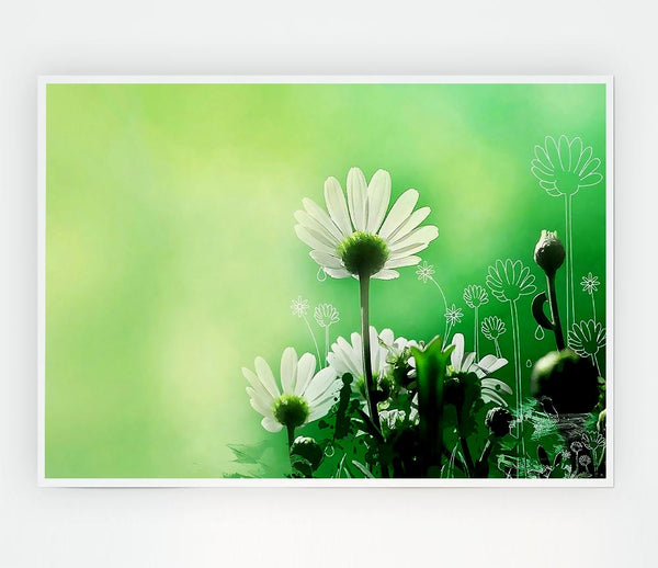 Green Flower Parade Print Poster Wall Art