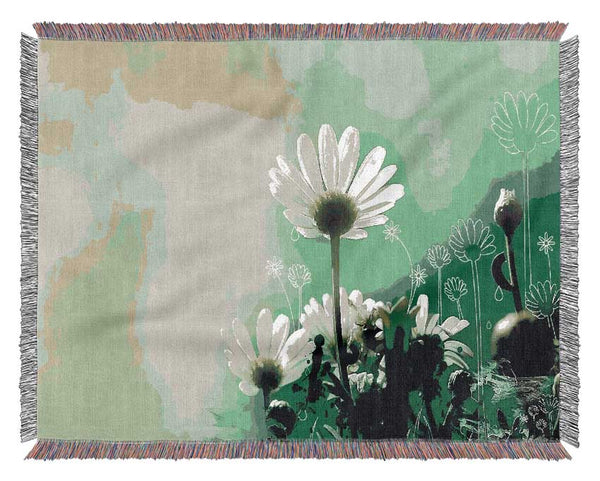 Green Flower Parade Woven Blanket